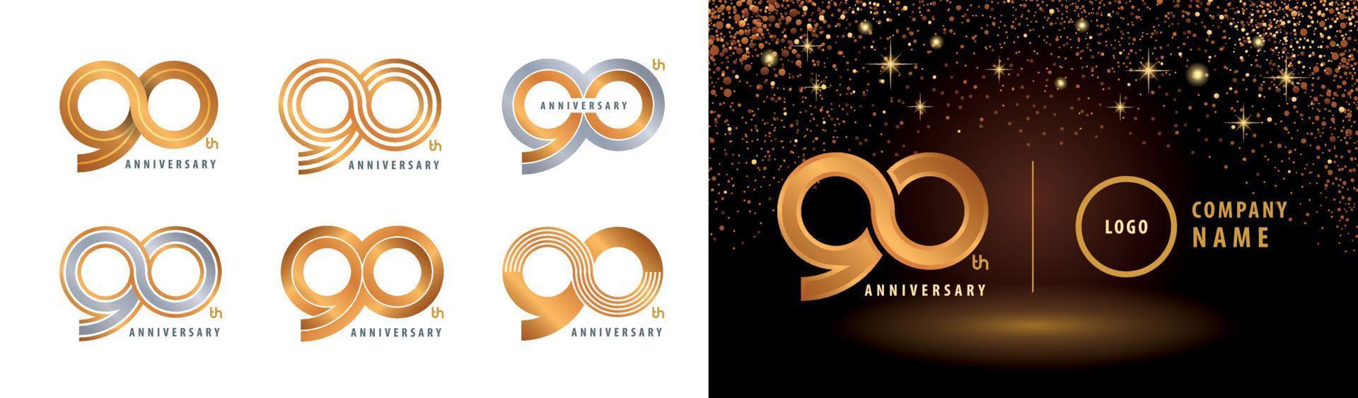 set van 90e verjaardag logo, oneindigheid lus logo vector, negentig jaar Jubileumfeest vector