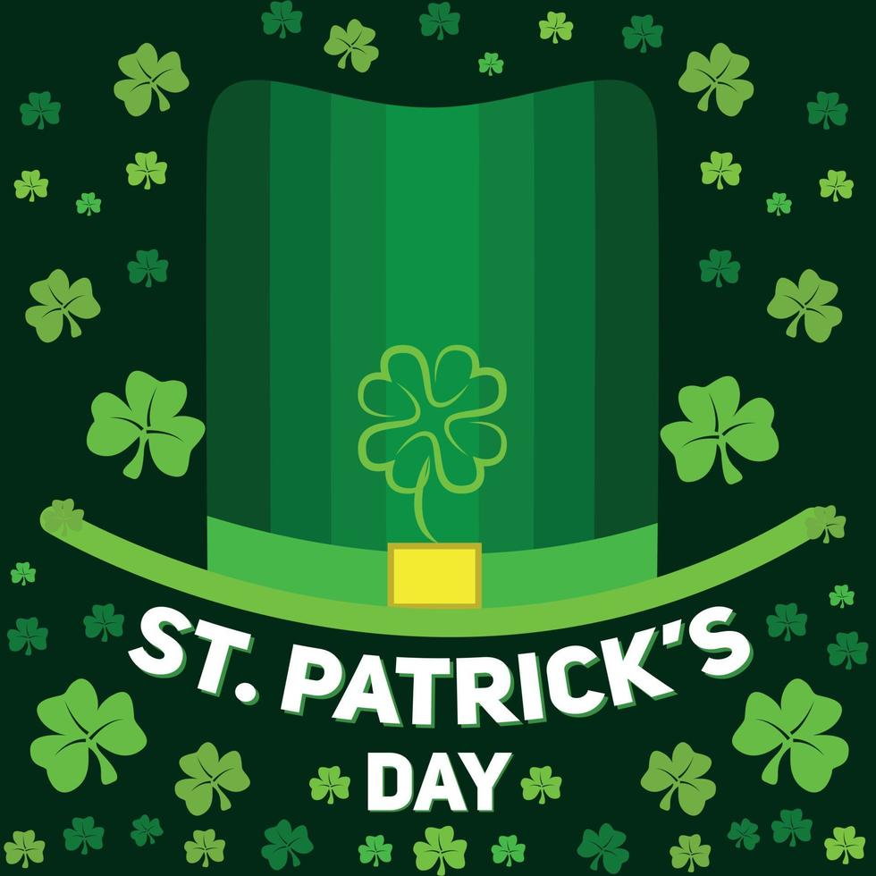 plat logo voor st. patrick's day met groene hoed en klaverblad vector