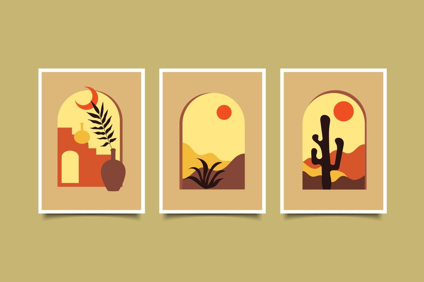 afdrukbare moderne boho hedendaagse minimalistische landschappen decoratie vector