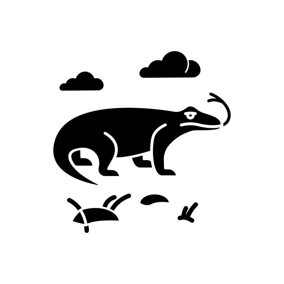 komodovaraan glyph pictogram. tropische landdieren. Indonesische eilanden fauna. het verkennen van exotische dieren in het wild. varanen in de natuur. silhouet symbool. negatieve ruimte. vector geïsoleerde illustratie