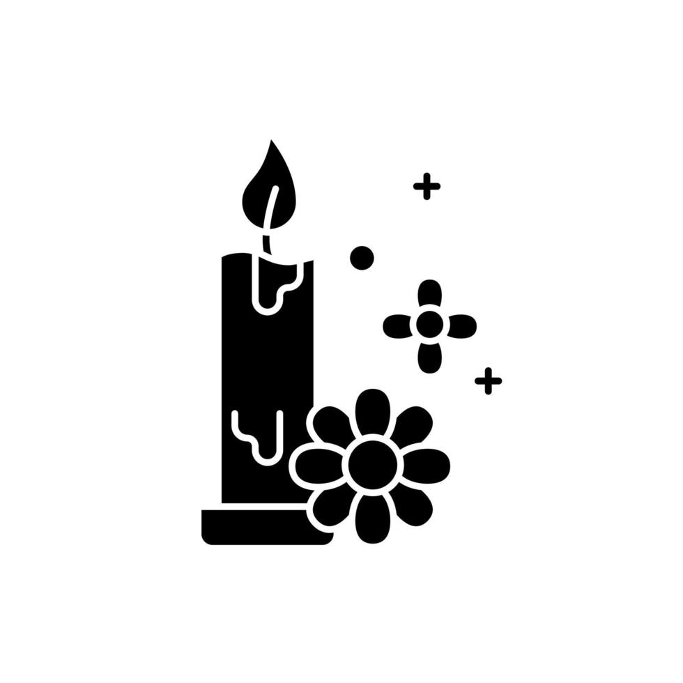 aromatherapie glyph icoon. bloemige geurkaars. geparfumeerde luchtverfrisser. spa-product. ontspanning en zelfzorg. bad decoratie. silhouet symbool. negatieve ruimte. vector geïsoleerde illustratie