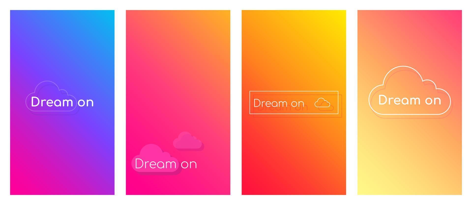droom op sociale media verhalen duotoon sjabloonset. gradiënt inspirerende zin webbanner met tekst, inhoudslay-out. modern levendig ontwerp voor mobiele apps. kleuren mengen met wolkenmodelpakket vector