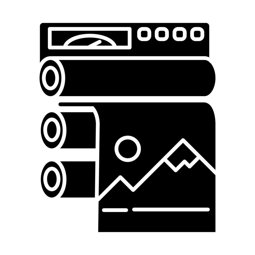 glyph-pictogram voor de uitgeverijsector. professionele printapparatuur. industriële papierpers. technische machines om polygrafie te produceren. silhouet symbool. negatieve ruimte. vector geïsoleerde illustratie