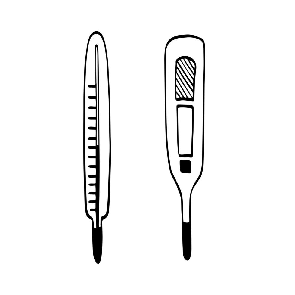 set doodle thermometers, geïsoleerde vectorillustratie vector