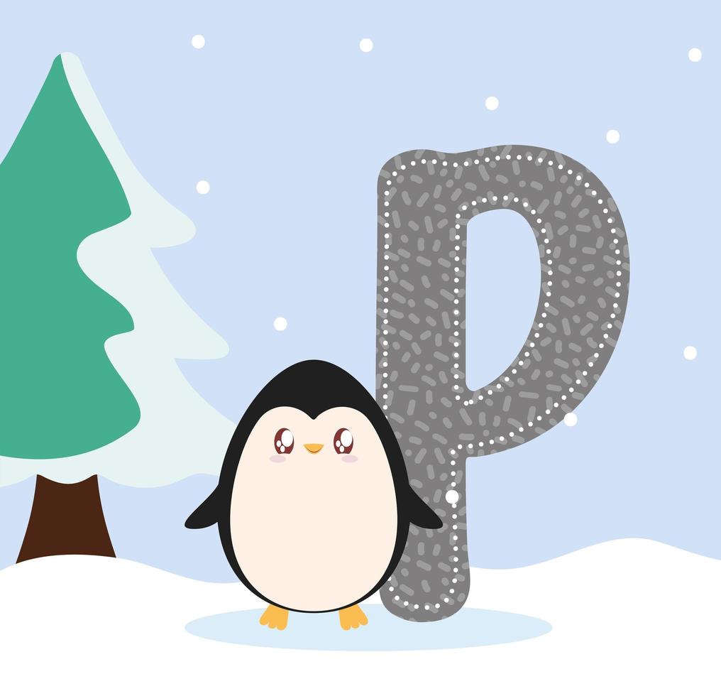 pinguïn en letter p kaart vector