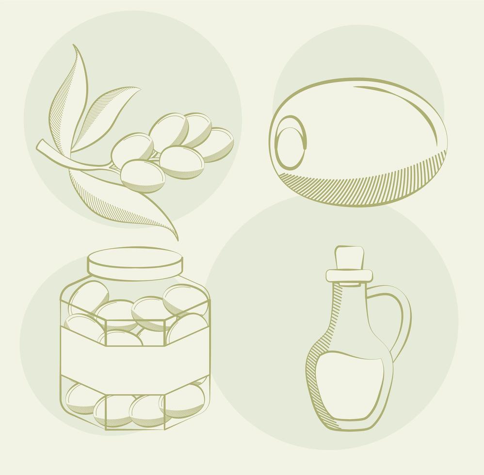 vier olijf items vector