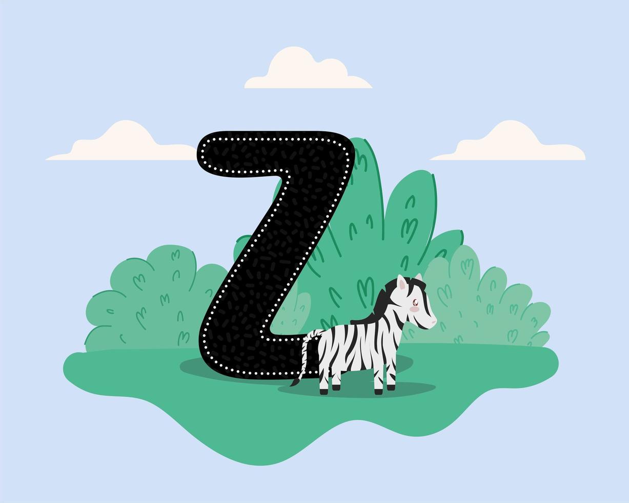 zebra en letter z kaart vector