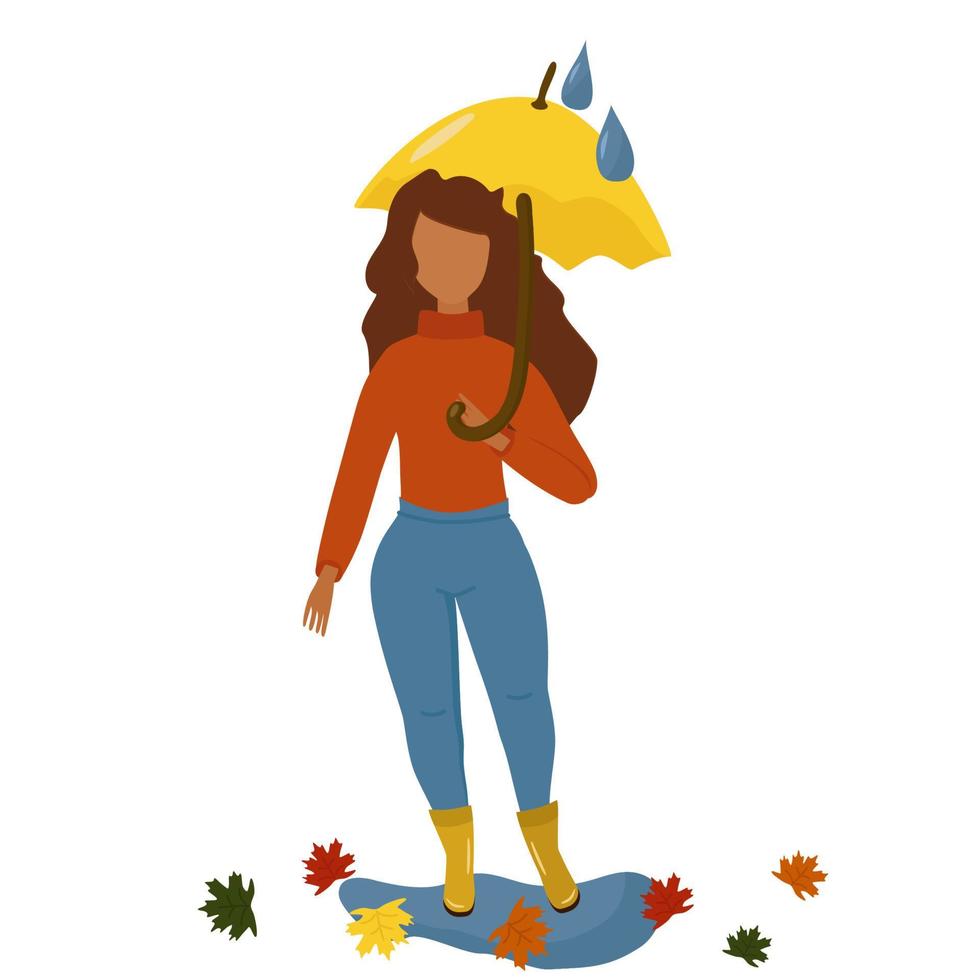 herfst. een meisje met een gele paraplu en laarzen. vectorillustratie geïsoleerd. vector