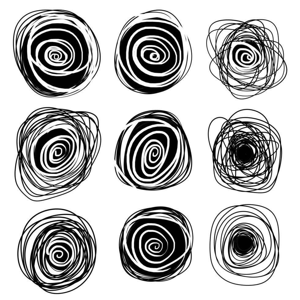 schets cirkel. zwarte ring set. abstracte geometrische vorm. chaotische verwarde lijn. vector