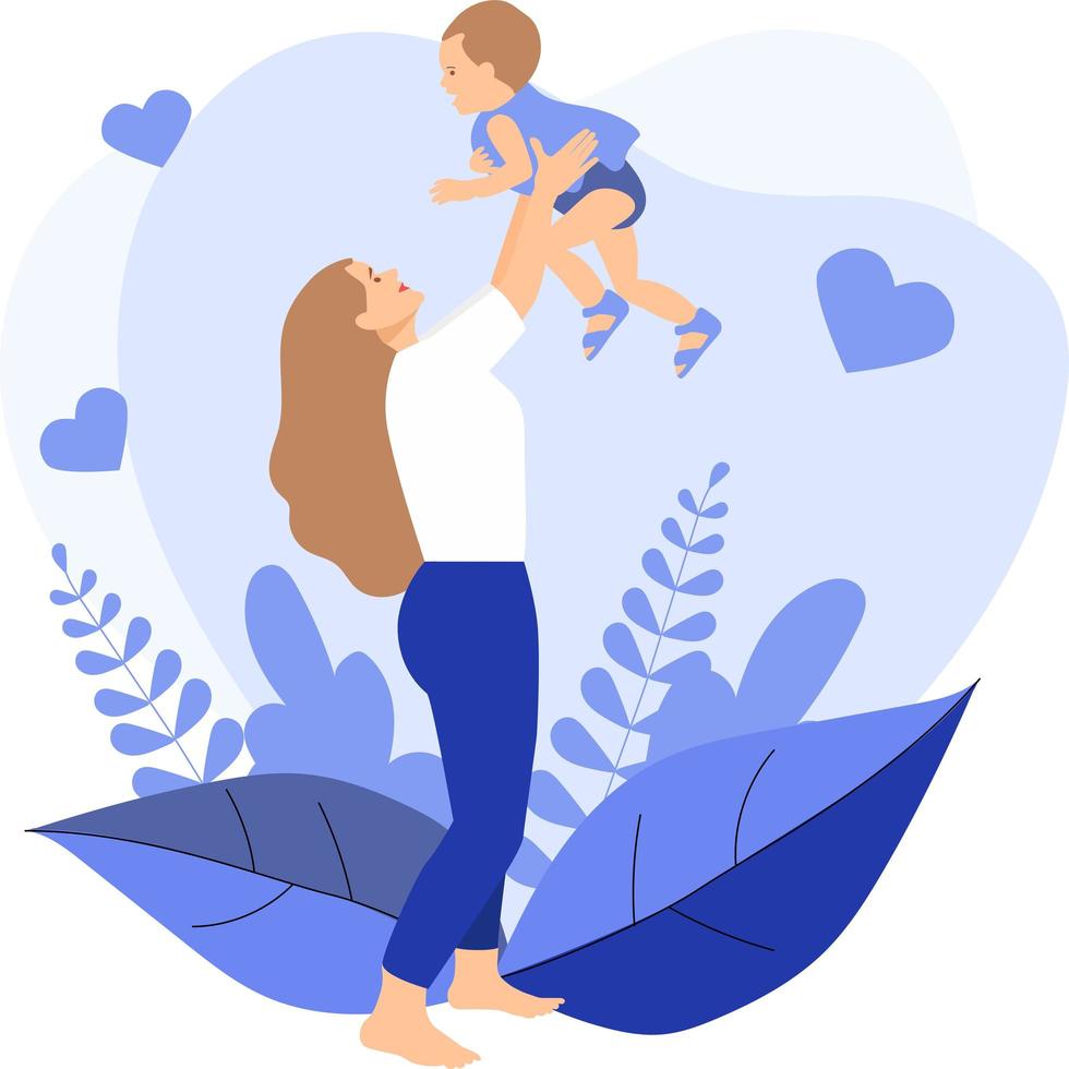 mooie moeder silhouet met haar baby met florale achtergrond. kaart van gelukkige moederdag vector