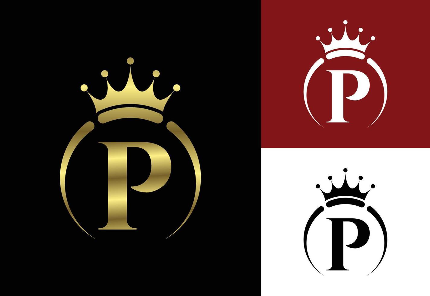 eerste p monogram alfabet met een kroon. koninklijk, koning, koningin luxe symbool. lettertype embleem. vector