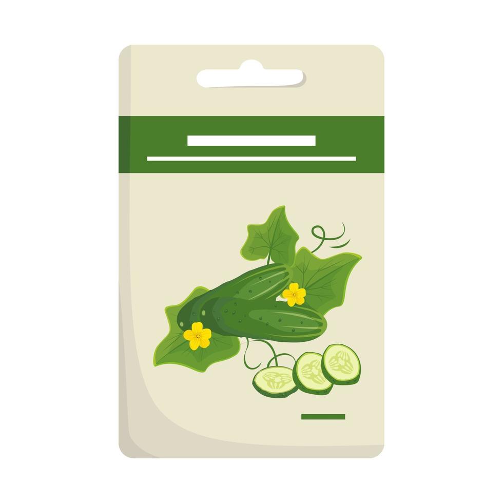 pak met groene komkommerzaden voor het planten van gezonde groenten in de tuin en oogsten. heerlijk eten om te koken. platte vectorillustratie vector