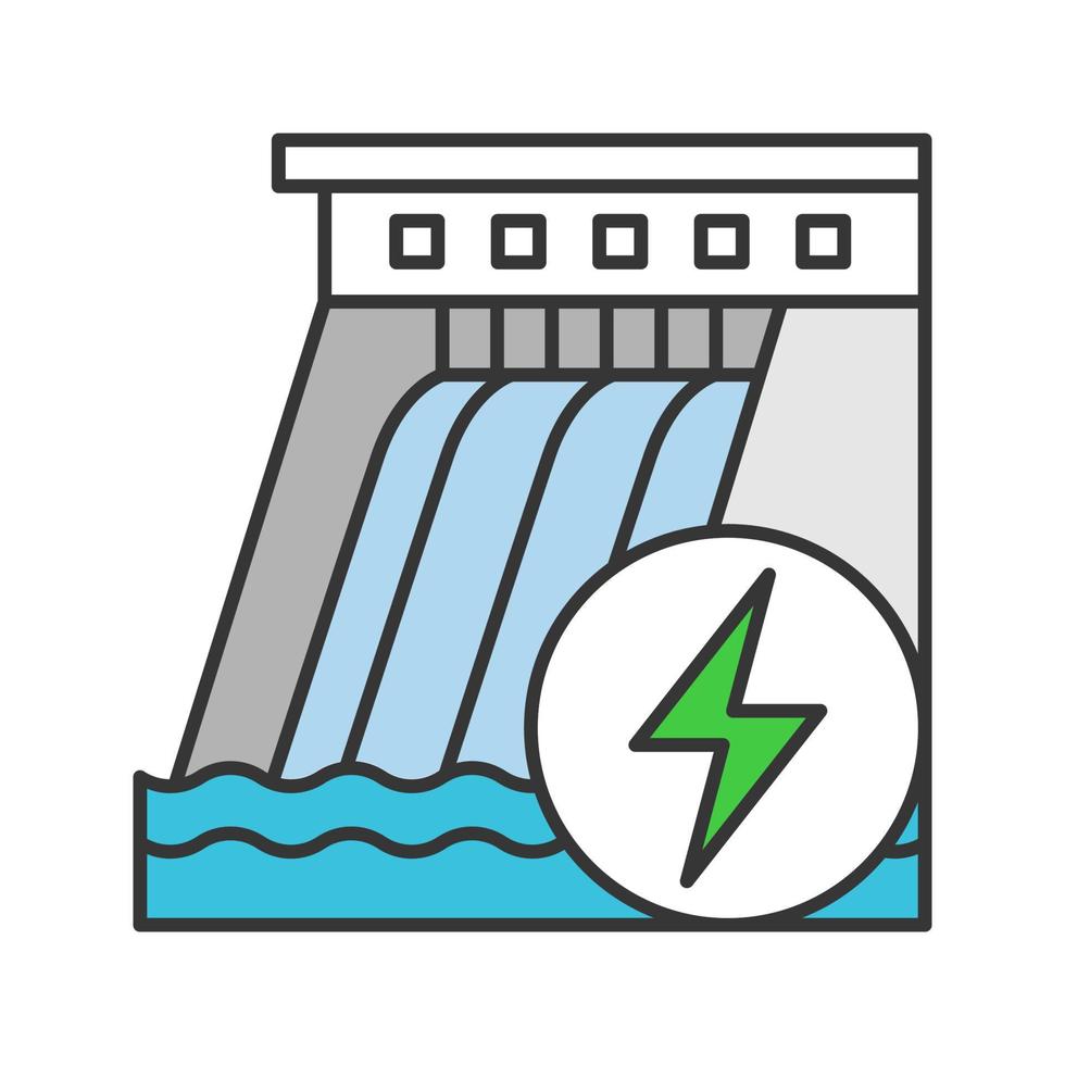 hydro-elektrische dam kleur icoon. water energiecentrale. waterkracht. waterkracht. geïsoleerde vectorillustratie vector