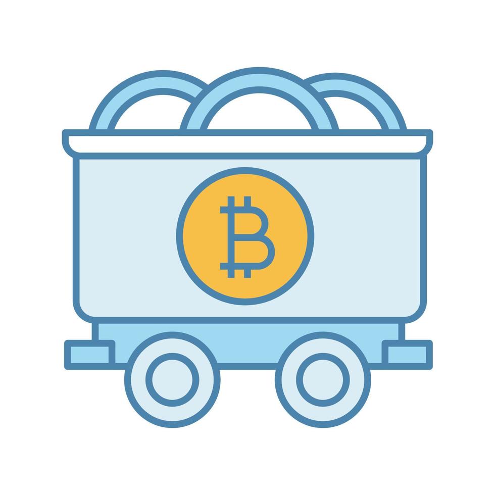 bitcoin mining business kleur icoon. mijnkar met bitcoin-munten. cryptogeld. geïsoleerde vectorillustratie vector