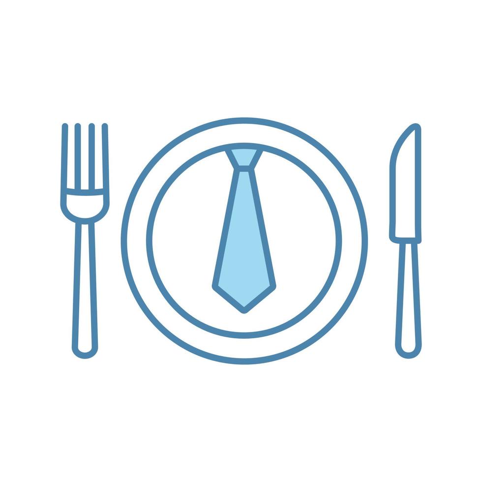 zakenlunch, diner kleur icoon. zaken bespreken tijdens de maaltijd. tafelmes, vork en bord met stropdas erin. geïsoleerde vectorillustratie vector
