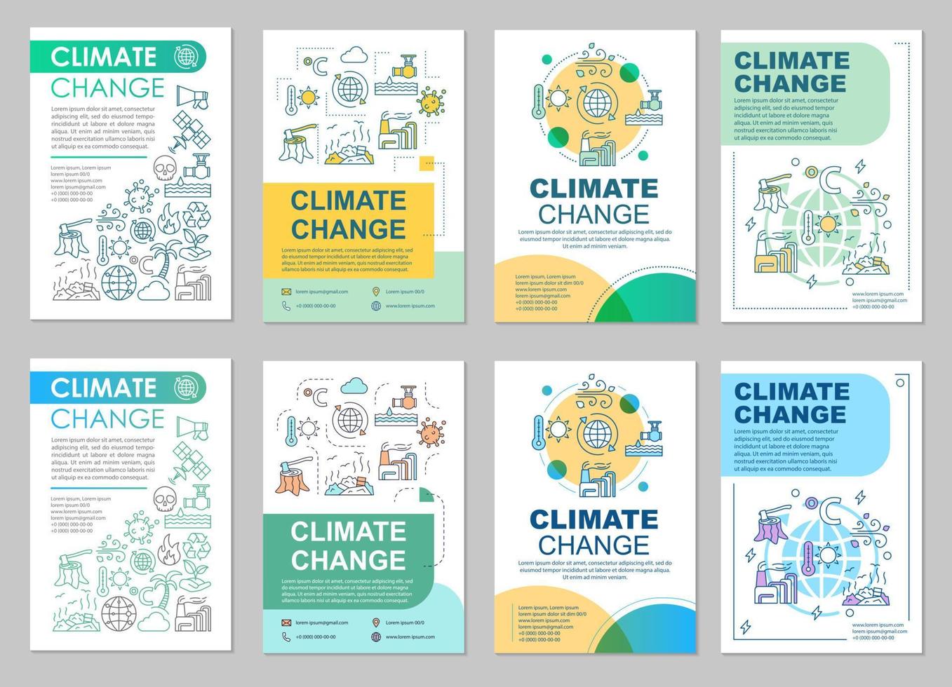 klimaatverandering brochure sjabloon lay-out. milieu problemen. flyer, boekje, folder printontwerp met lineaire illustraties. vectorpaginalay-outs voor tijdschriften, jaarverslagen, reclameposters vector