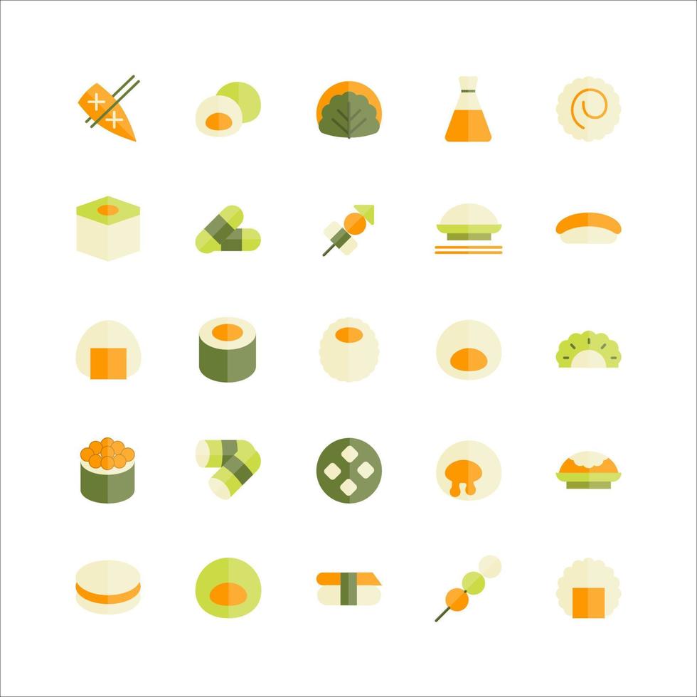 japans eten icon set vector plat voor website, mobiele app, presentatie, sociale media.