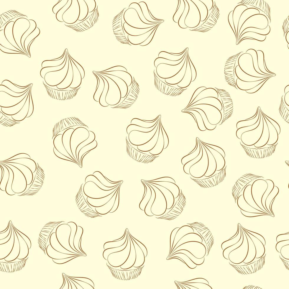 bruine cupcakeschets op het beige naadloze patroon vector