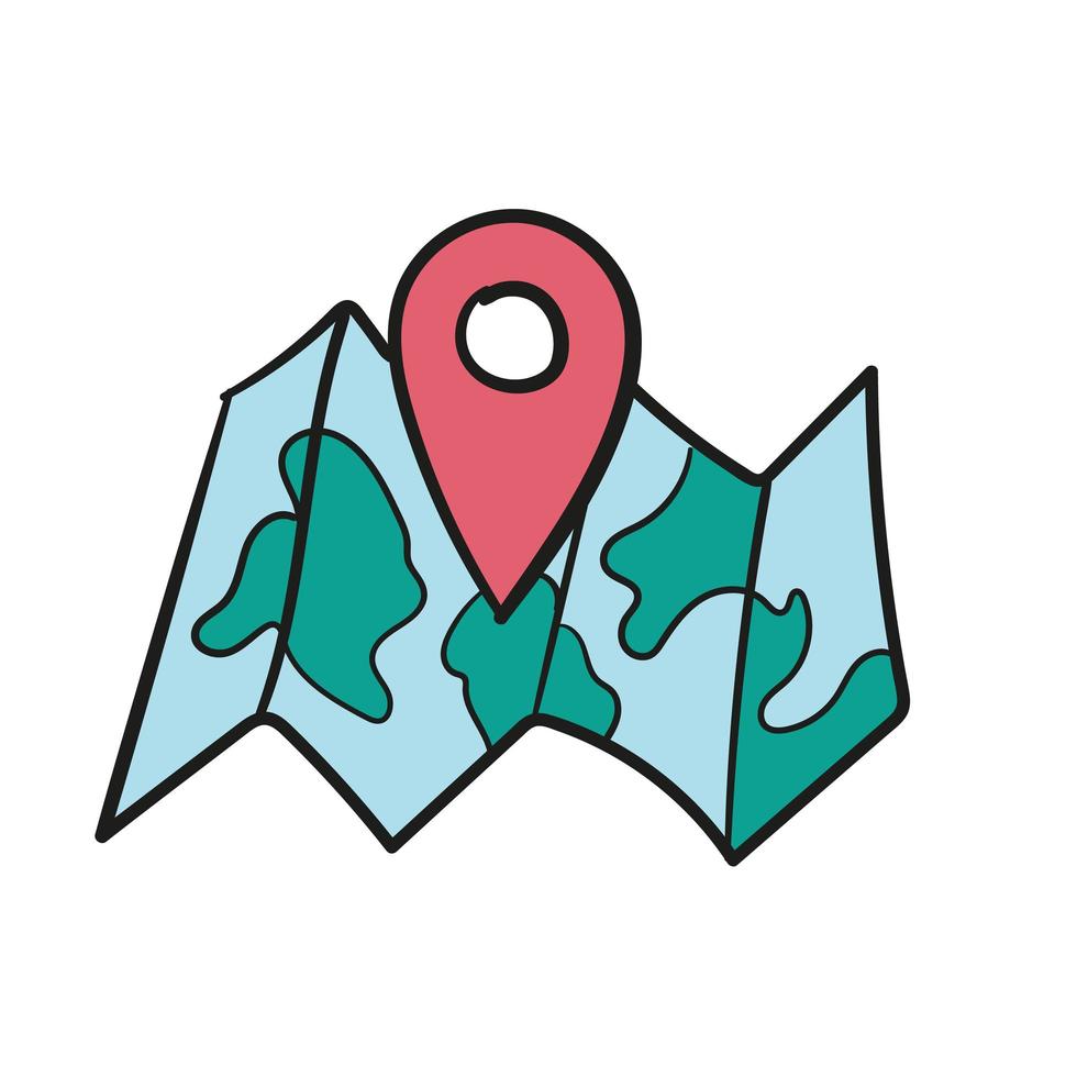 handgetekende vectorkaart voor reizen met geotag in doodle-stijl vector