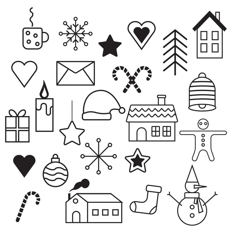 platte kerstpictogrammen, element voor patronen, kaarten, apps-stickers, vectorachtergrond vector