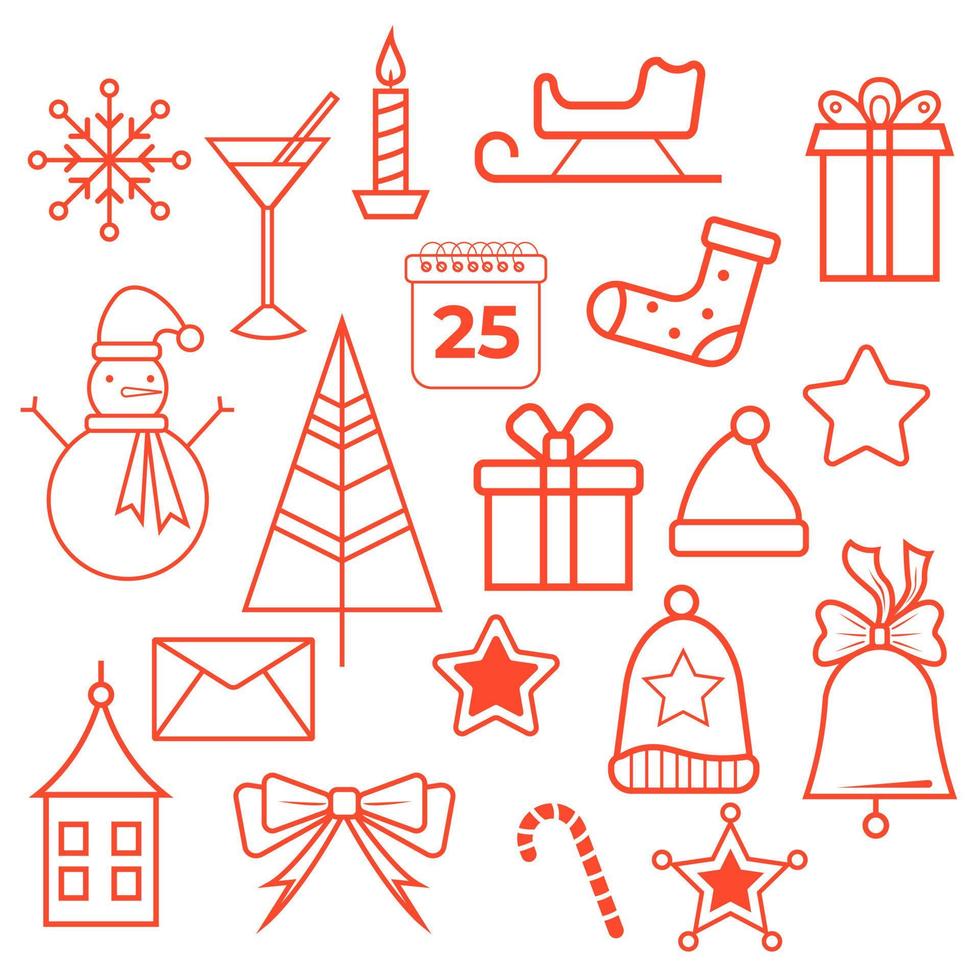 platte kerstpictogrammen, element voor patronen, kaarten, apps-stickers, vectorachtergrond vector