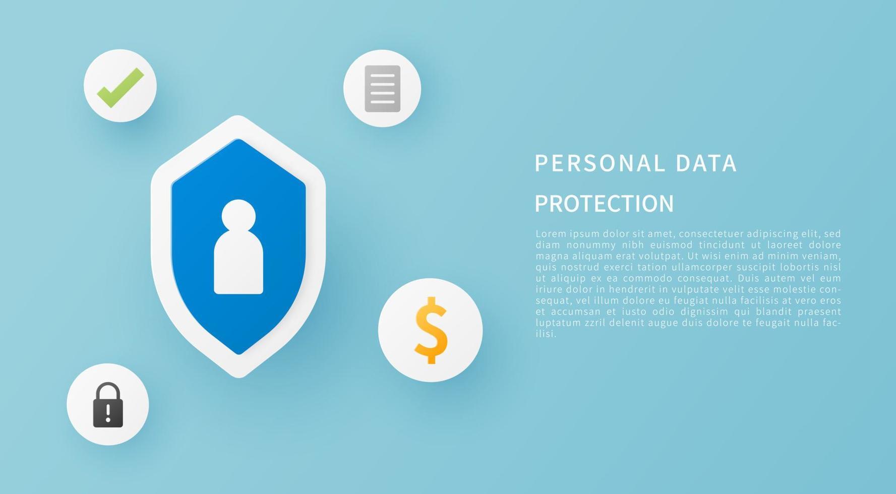 concept voor de bescherming van persoonsgegevens. vector banner sjabloonontwerp. papier gesneden stijl. vectorillustratie.