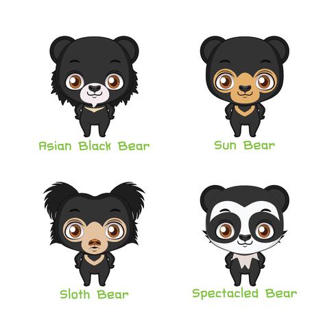 Set van zwart gekleurde beren soorten vector