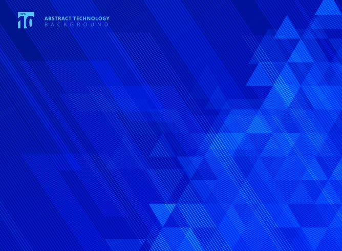 Abstracte lijnen en driehoeken patroontechnologie op blauwe hellingenachtergrond. vector