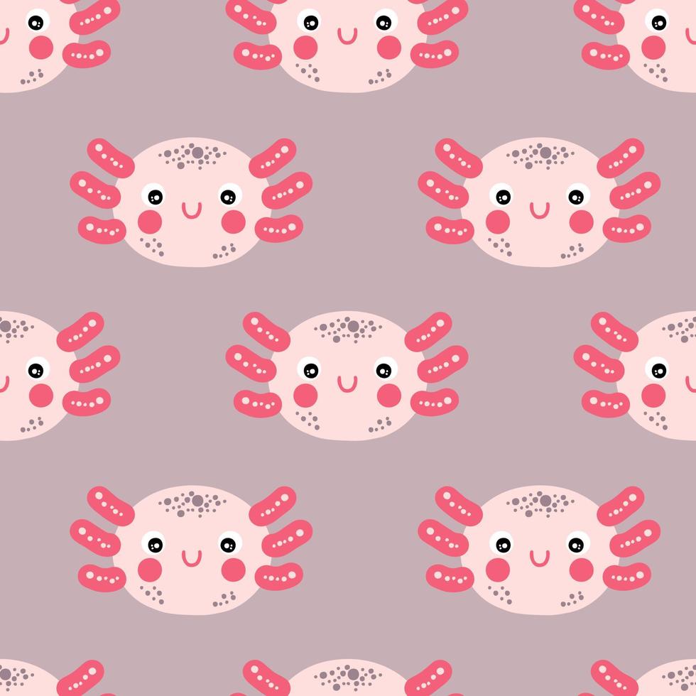 hand getekende schattige axolotls gezichten naadloze patroon. vector