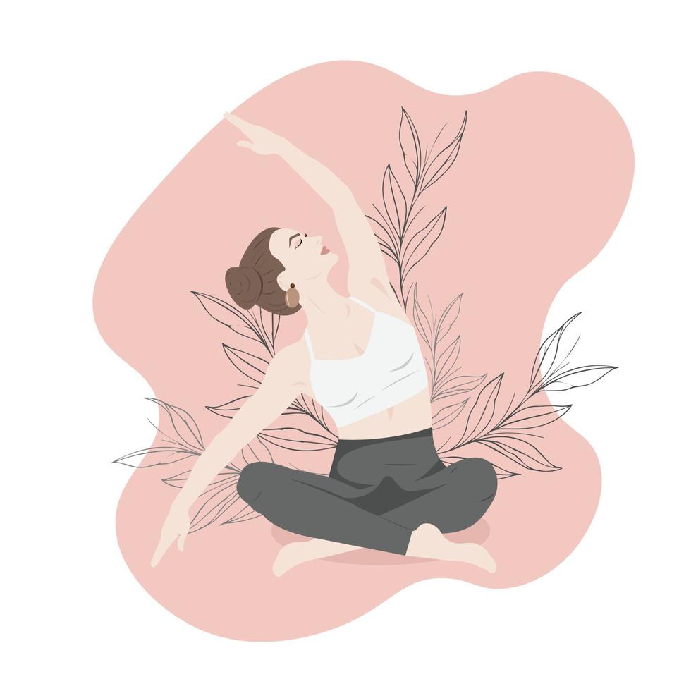 mindfulness, meditatie en yoga achtergrond in pastel vintage kleuren met vrouwen zitten met gekruiste benen en mediteren vector