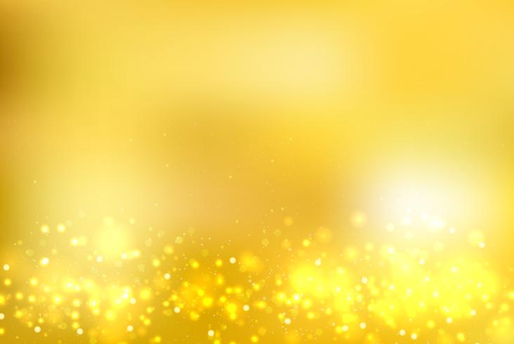 Abstracte goud onscherpe achtergrond met bokeh en goud glitter voetteksten. vector