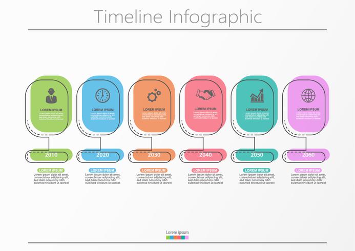 Visualisatie van bedrijfsgegevens. tijdlijn infographic pictogrammen ontworpen voor abstracte achtergrond sjabloon. vector