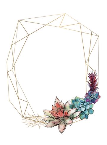 Gouden geometrisch frame met vetplanten. Uitnodiging. Vector.Watercolor. Graphics. vector