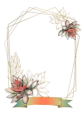 Gouden frame met vetplanten bloemen. Waterverf. grafiek vector