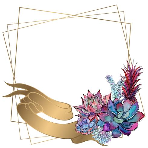 Gouden bruiloft frame met bloemen van de pioenroos. Vector. vector