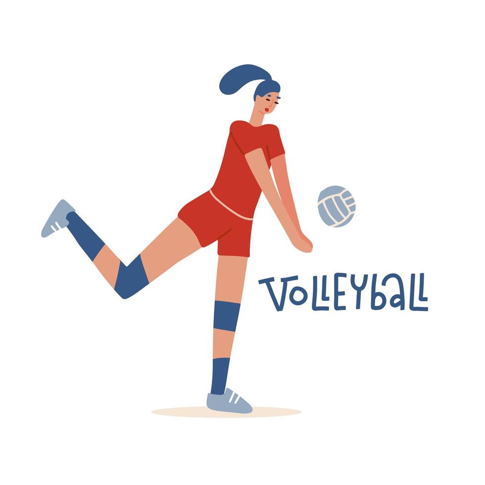 vrouwelijke volley atleet karakter spelen met de bal. volleybal speler kampioenschap sport symbool illustratie platte vector. vector