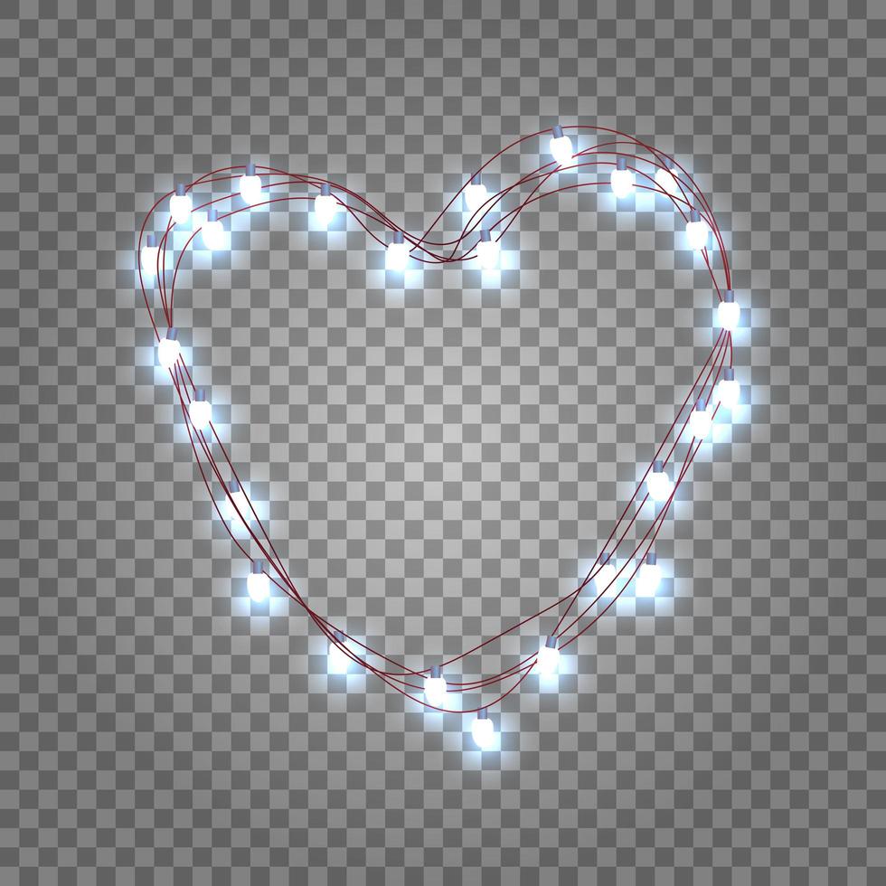 gloeiende slinger in de vorm van een hart. vakantielichten geïsoleerd op transparante achtergrond. led-lampen voor een feestelijk Valentijnsdagontwerp. vector