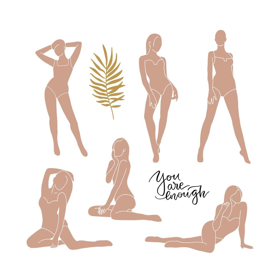 vrouwelijke vormen van abstract vrouwenlichaam in zwempakreeks. hedendaagse silhouetkunst. vrouwen in bikini, trendy mode zomer bogo collectie. minimalistische stijl. hand getekend platte vectorillustratie. vector