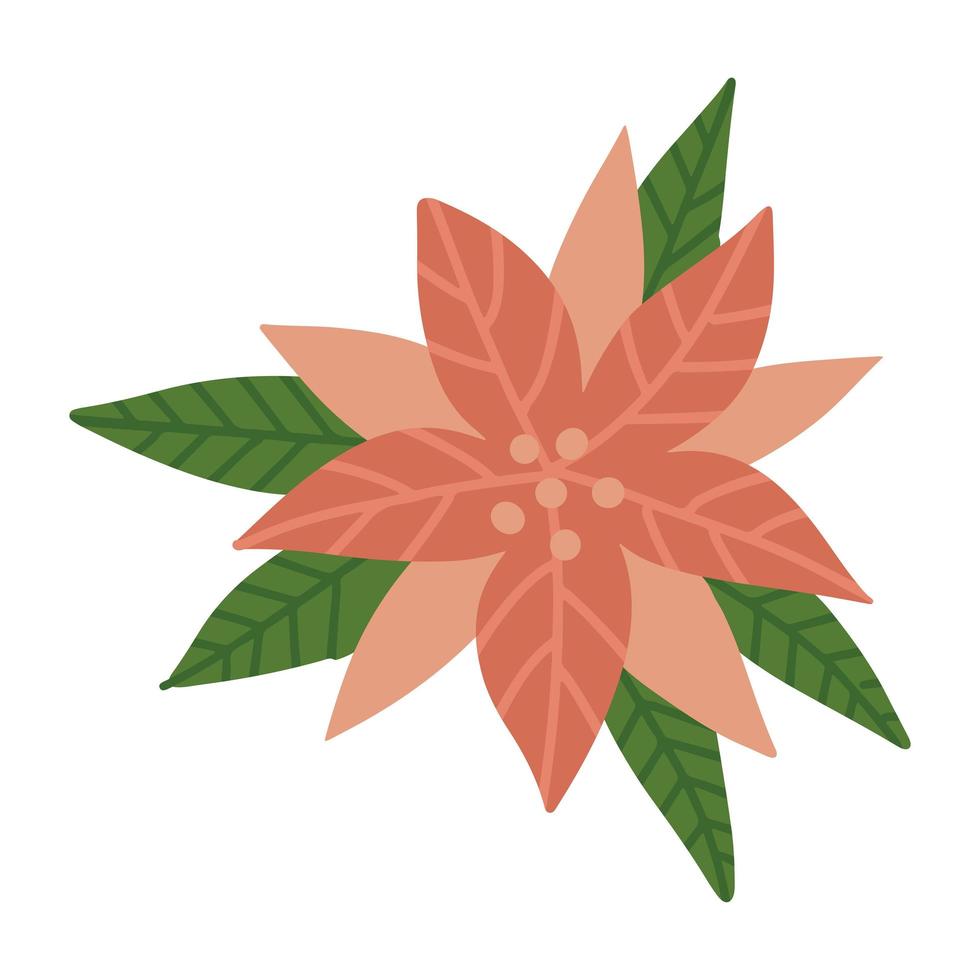 poinsettia bloem, symbool van Kerstmis. uit de vrije hand geïsoleerd element. platte vectorillustratie. slechts 5 kleuren - gemakkelijk opnieuw te kleuren. vector