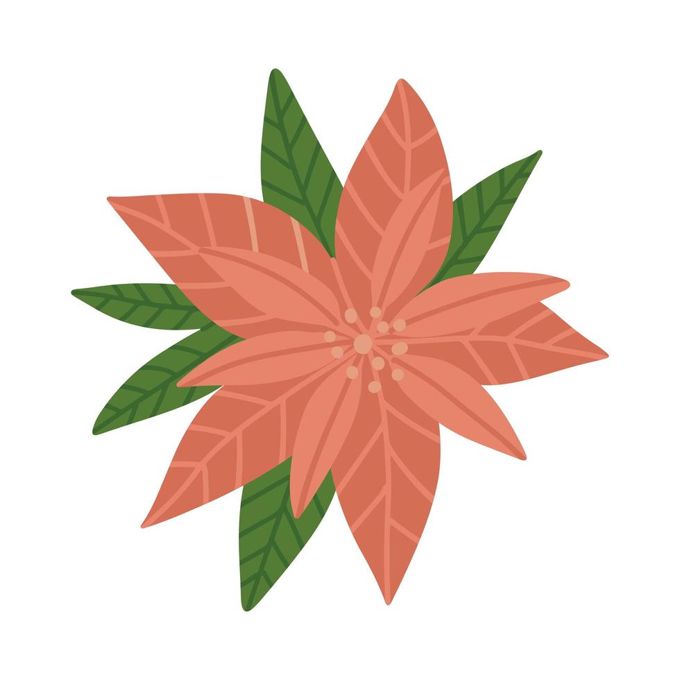 kerstster, poinsettia bloem. pictogram voor wenskaart. uit de vrije hand geïsoleerd element. platte vectorillustratie. slechts 5 kleuren - gemakkelijk opnieuw te kleuren. vector