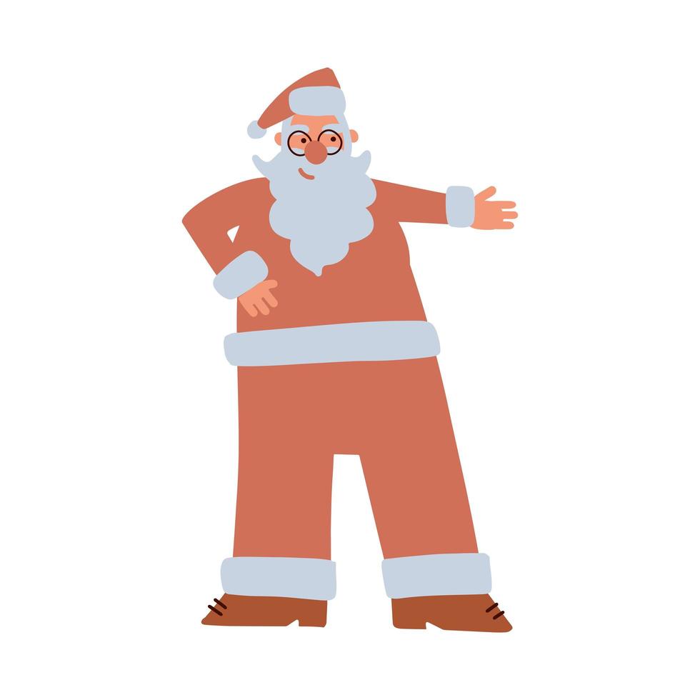 grappige gelukkige kerstman. hand getekend kerstkarakter. geïsoleerd clipart-element. platte vectorillustratie. slechts 5 kleuren - gemakkelijk opnieuw te kleuren. vector