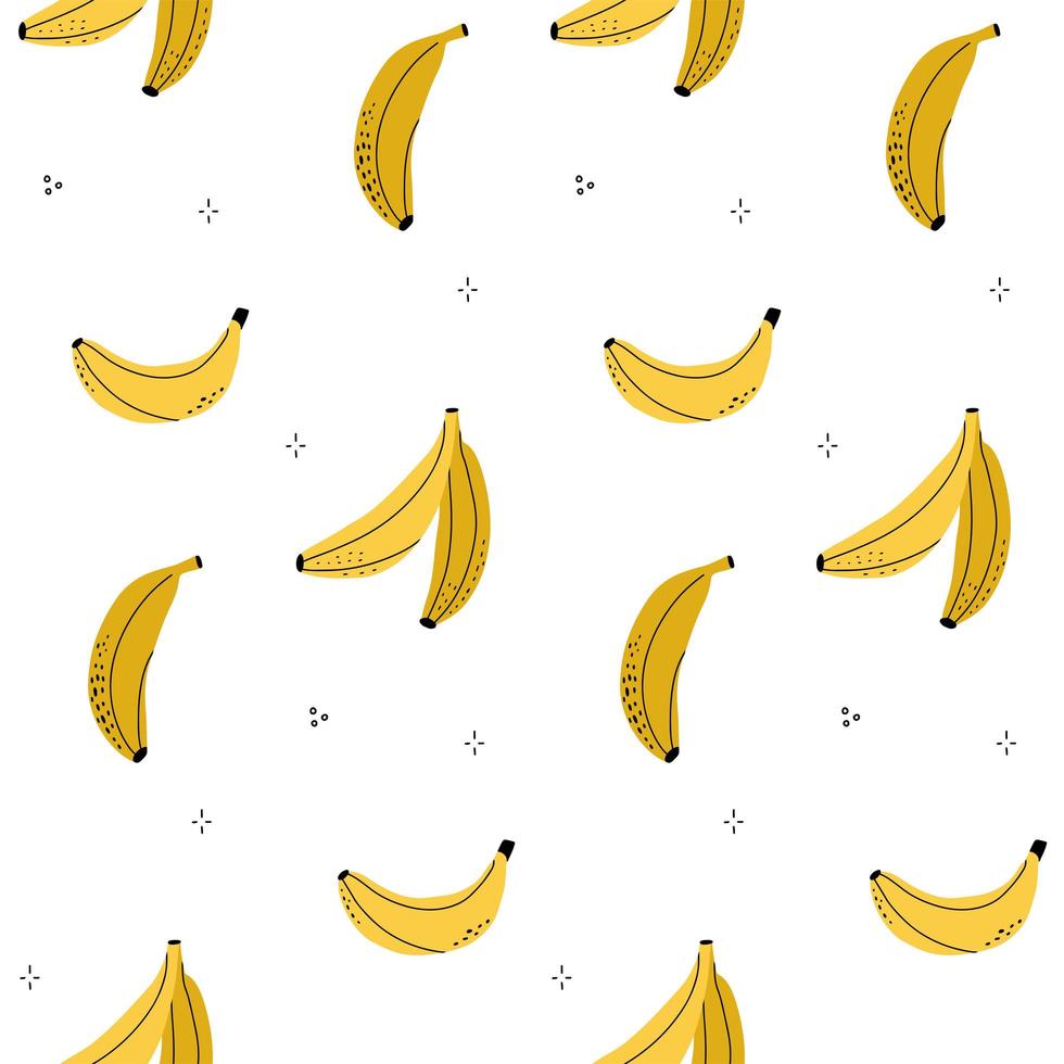 naadloos patroon van gele bananen in de stijl van lijntekeningen. zomer fruit abstracte achtergrond met doodle elementen. vector hand getekende illustratie.