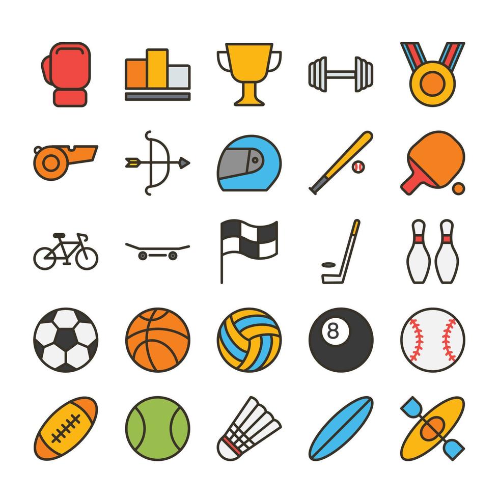 sport gevuld overzicht icon set vector