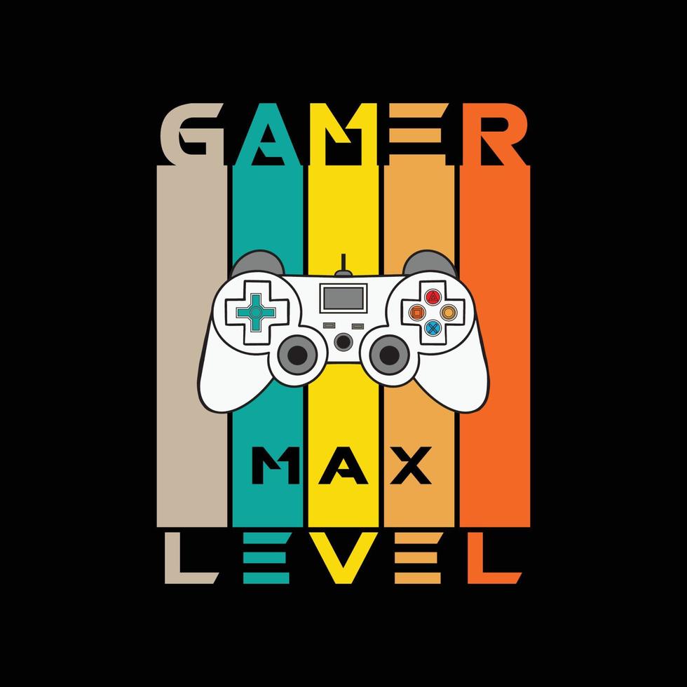 gamer max niveau, gaming t-shirt met game joystick vectorillustratie vector