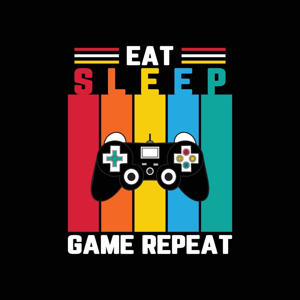 eet slaapspel herhalen, gaming-t-shirt met speljoystick vectorillustratie vector