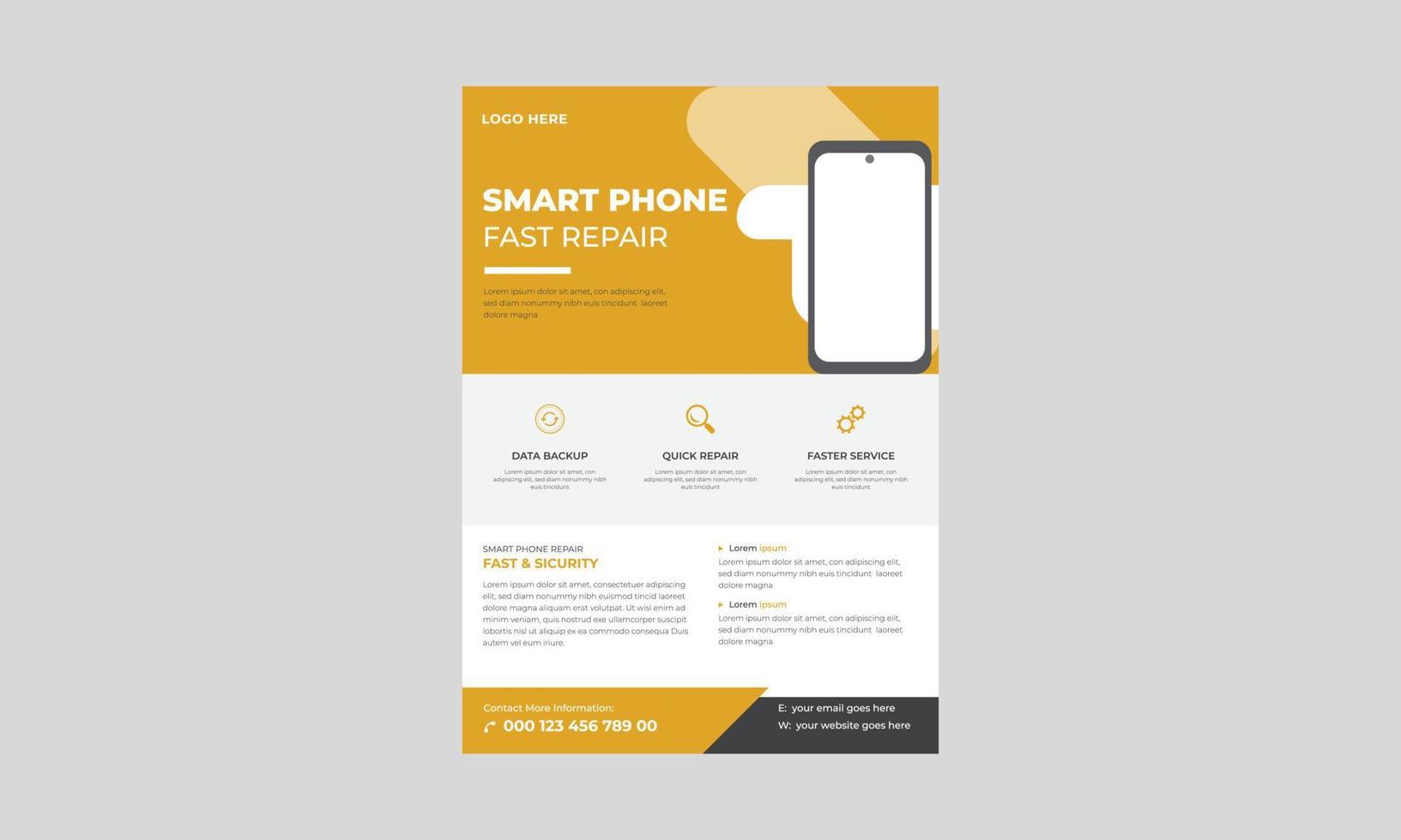 smartphone reparatie service flyer sjabloon, smartphone reparatie serviceconcept, telefoon reparatie service flyer. repareer uw telefoonservices-flyer. vector