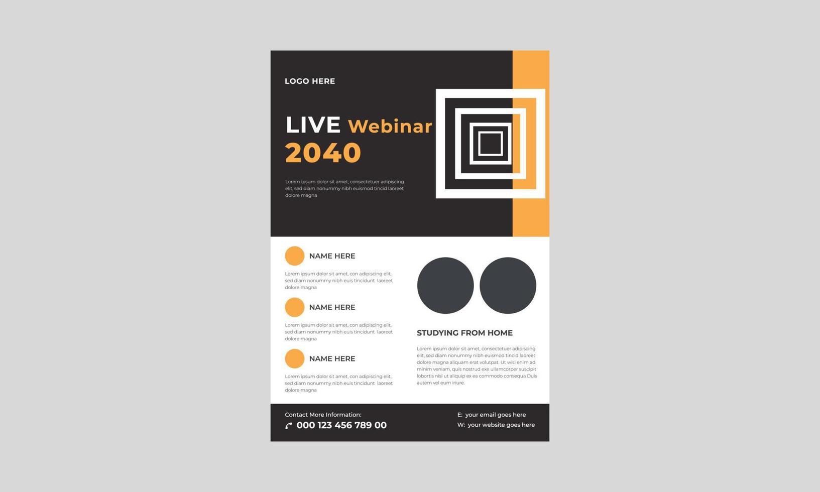 webinar uitnodigingssjabloon. banner live webinar-promotie voor flyer, creatieve webinar en andere online seminars, webinar flyer-ontwerpsjabloon voor online onderwijs. vector