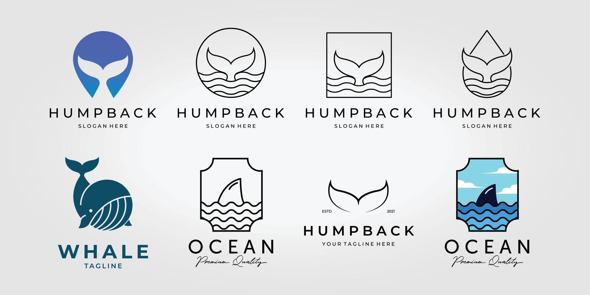 set bundel van bultrug walvis staart logo vector, pack ontwerp illustratie van nautische natuur concept vector