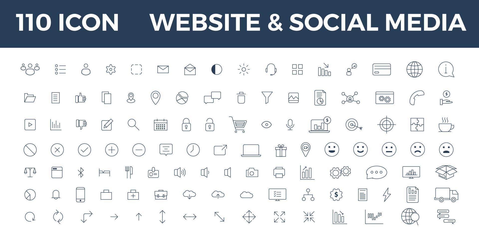 110 icoon website en sociale media complete set vector