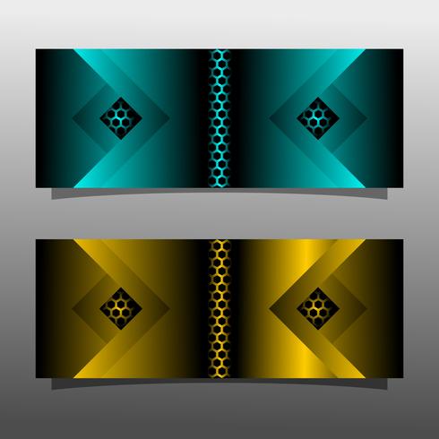 Abstracte zwarte banner technologie conceptontwerp. Glanzende gouden en blauwe kleur vector